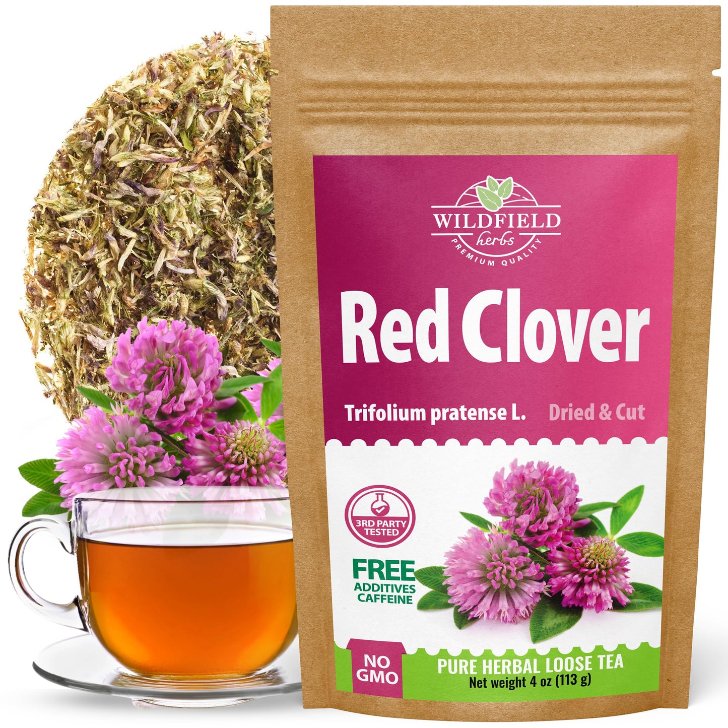 4 Oz. Red Clover Tea Red Clover Herb Dried Blossom Flower Petals (Trifolium Pratense) - 113G Dried Cut Herb Bulk Herbal Tea Trebol Rojo