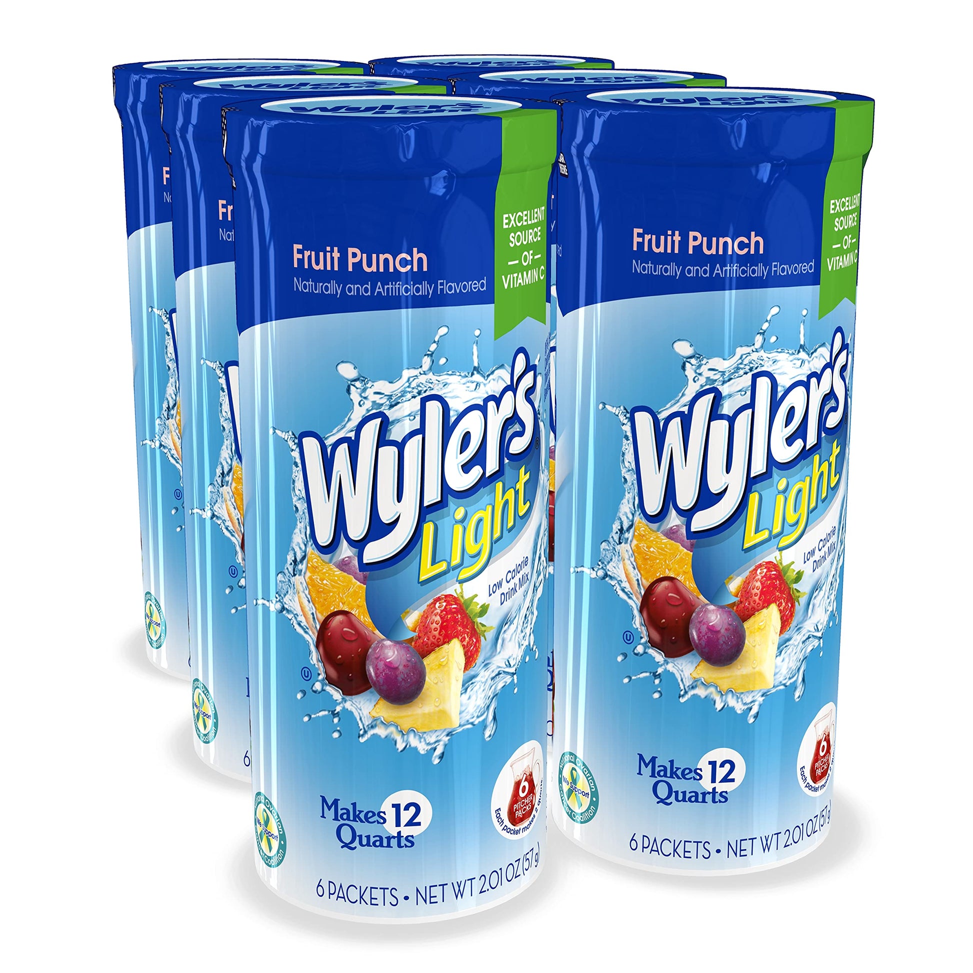 Wyler'S Light Pitcher Packs (6 Per Canister), Fruit Punch Drink Mix, Includes 6 Canisters (36 Total Pitcher Packs)