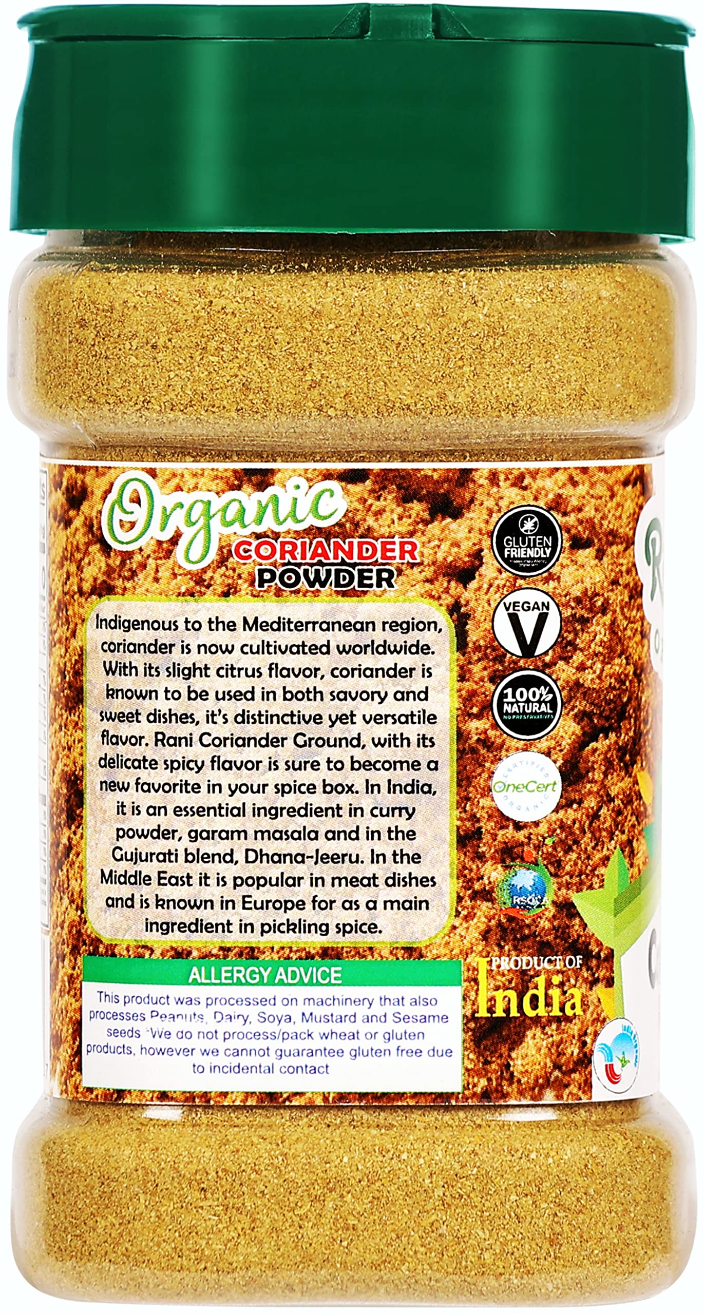 Rani Organic Coriander Powder (Dhania Powder 2.5Oz (70G) Pet Jar ~ All Natural | Vegan | Gluten Friendly | Non-Gmo | Indian Origin | Usda Certified Organic