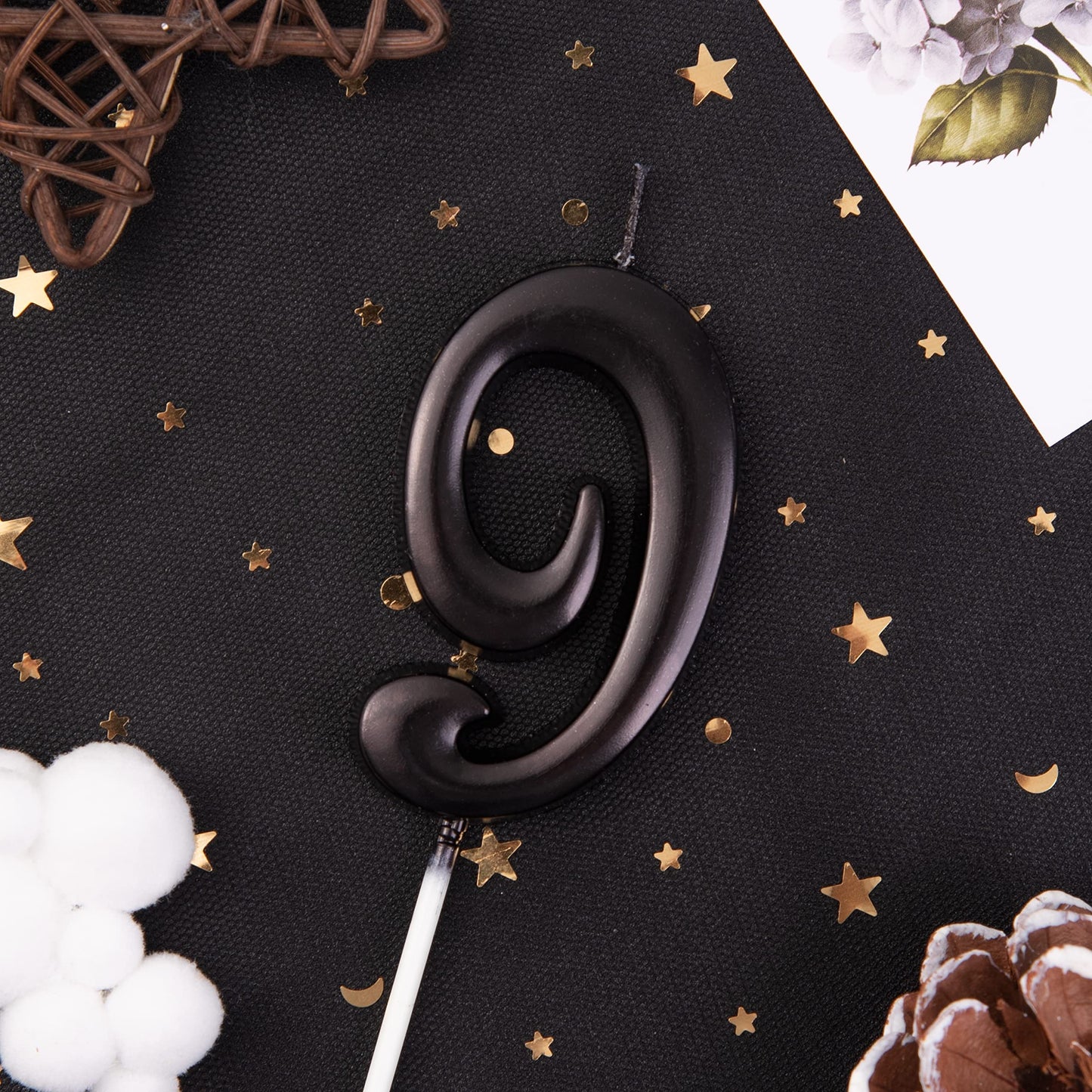 PHD CAKE Black Number Birthday Candles, 9 Inch Wax Cake Decorations, Elegant Party Supplies