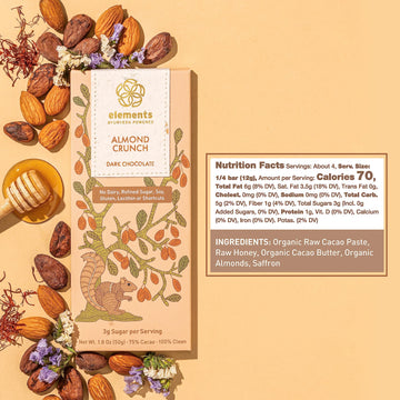 Elements Truffles Almond Crunch Chocolate Bar W/Saffron - Heavy Metal Tested - Dairy Free - Paleo, Gluten Free, Non-Gmo, Raw & O