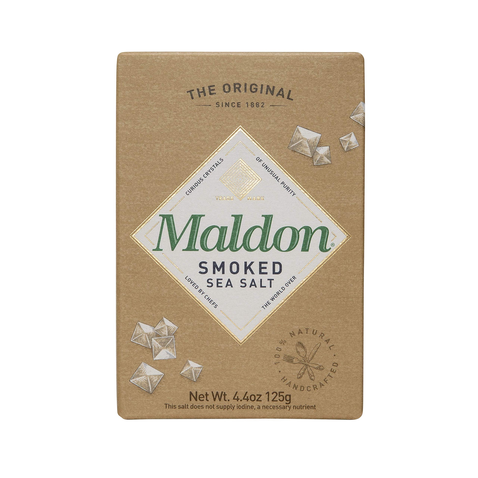 Maldon Smoked Sea Salt Flakes, Kosher, Handcrafted, Gourmet, 4.4 oz (125 g), Pack of 2, Pyramid Crystals