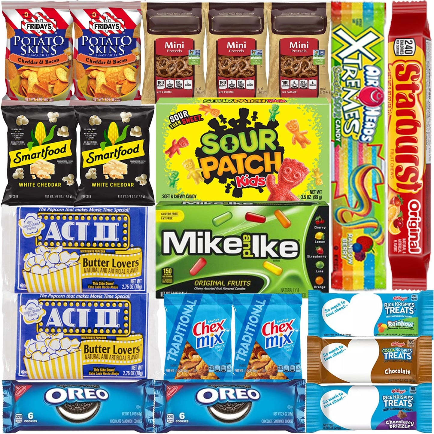 Blunon Movie Night Snacks Gift Set - Theater Basket Variety Pack - 20 Count Assortment of Popcorn and Candy