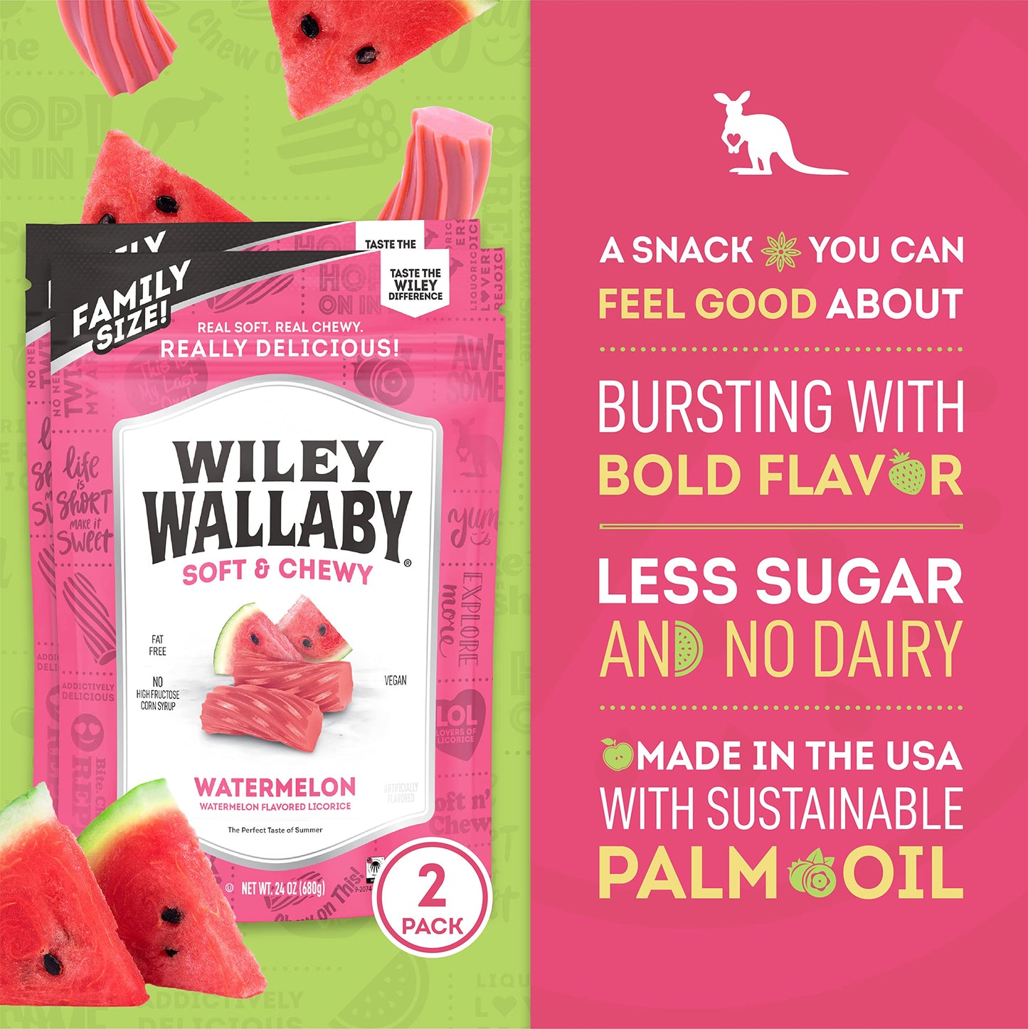 Wiley Wallaby Licorice 24 Ounce Classic Gourmet Soft & Chewy Australian Watermelon Licorice Candy Twists, 2 Pack