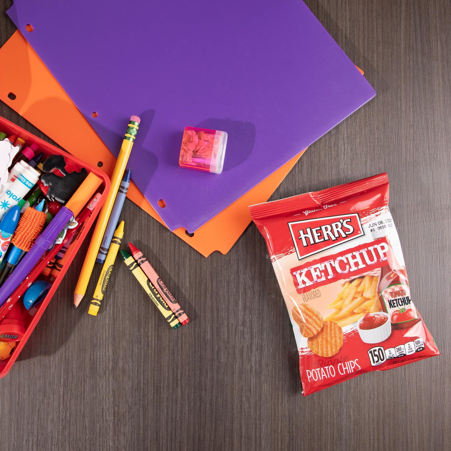 Herrs Ketchup Ripple Potato Chips Sample Pack (Pack of 12  1 Ounce Bags) - Bold and Tangy Ketchup-Flavored Chips - Fun for Snacking and Sharing