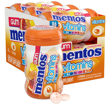 Mentos Gum With Vitamins, Sugar Free Chewing Gum With Xylitol, Citrus Flavor, Vitamins B6, B12 And C, Bottle Of 45 (Bulk Pack Of 6)