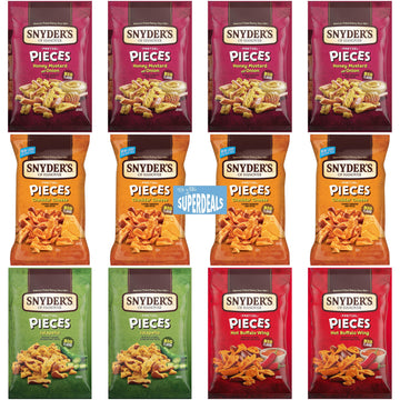 Snyders of Hanover Pretzel Pieces Family Favorite Bundle - 12-Pack (2.25 oz each) - 4 Honey Mustard & Onion, 4 Cheddar Cheese, 