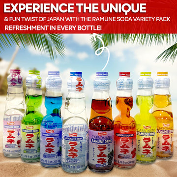 Endless Savings Ramune Japanese Soda Soft Drinks - Sparkling Beverage For Parties, Original, Yuzu, Grape, Orange, Melon, Lychee