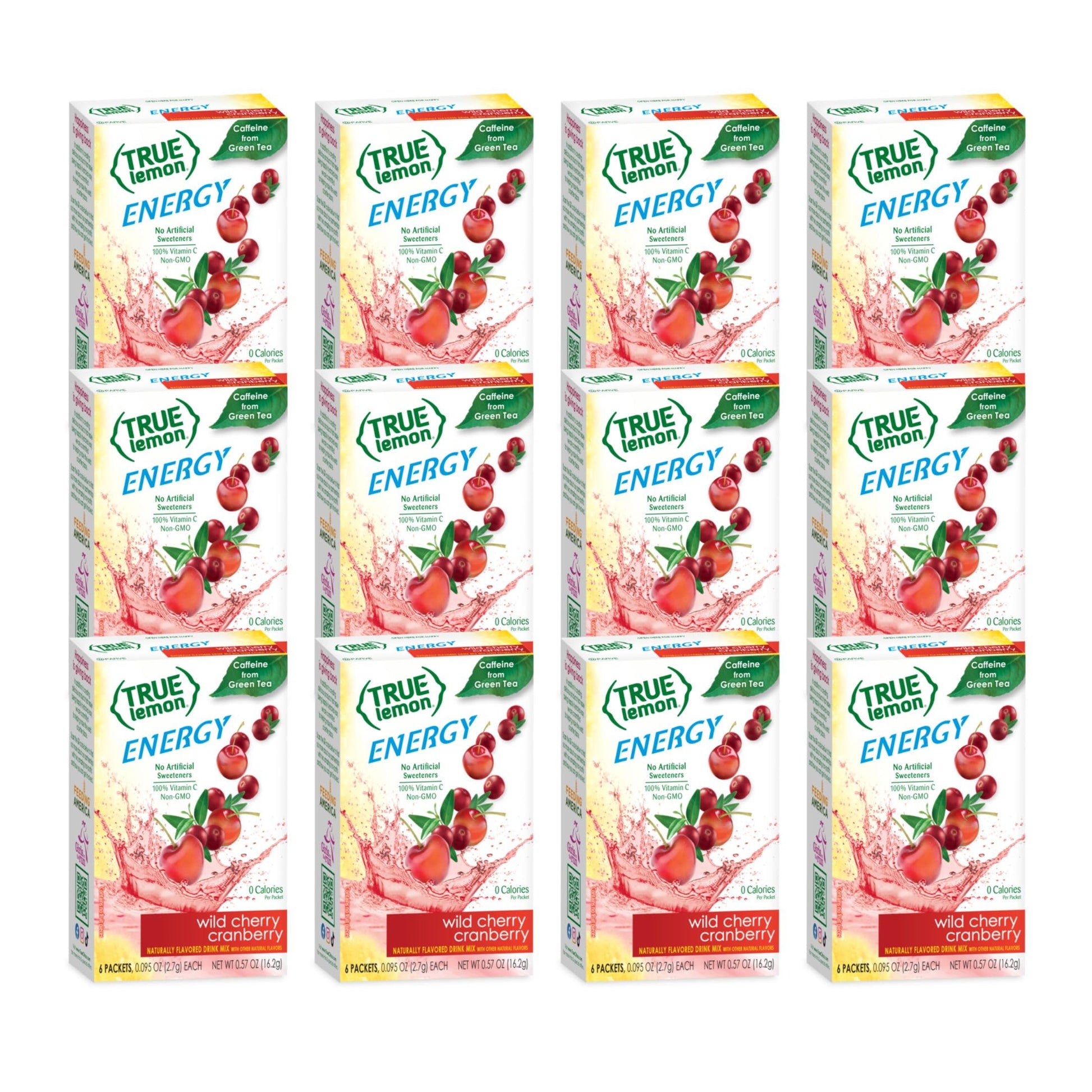 True Citrus TRUE LEMON Energy Drink Mix, Wild Cherry Cranberry, No Preservatives, Gluten Free, 0.57 Ounce (Pack of 12)