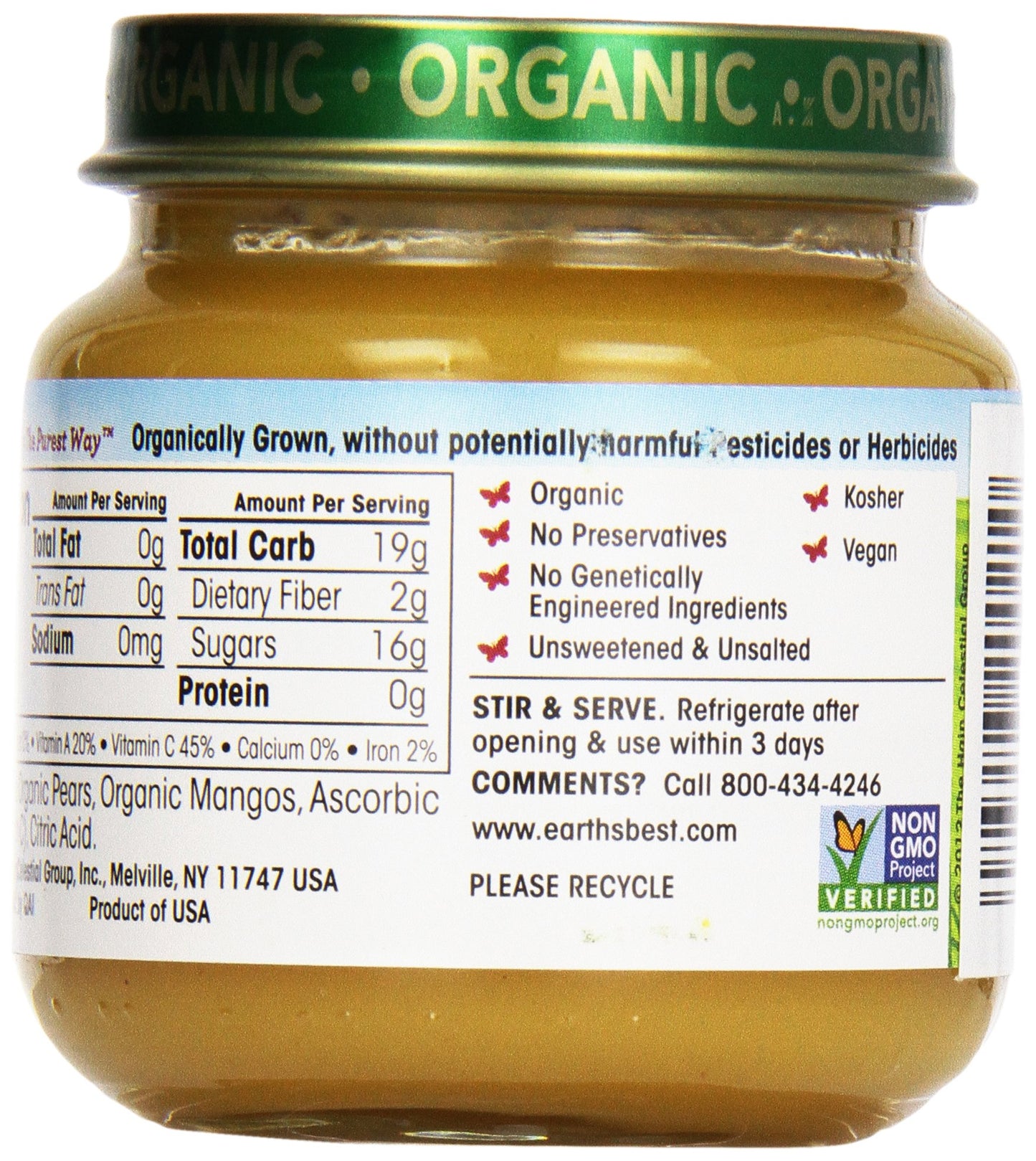 Earth'S Best, Strained Pear Mango, 4 Oz
