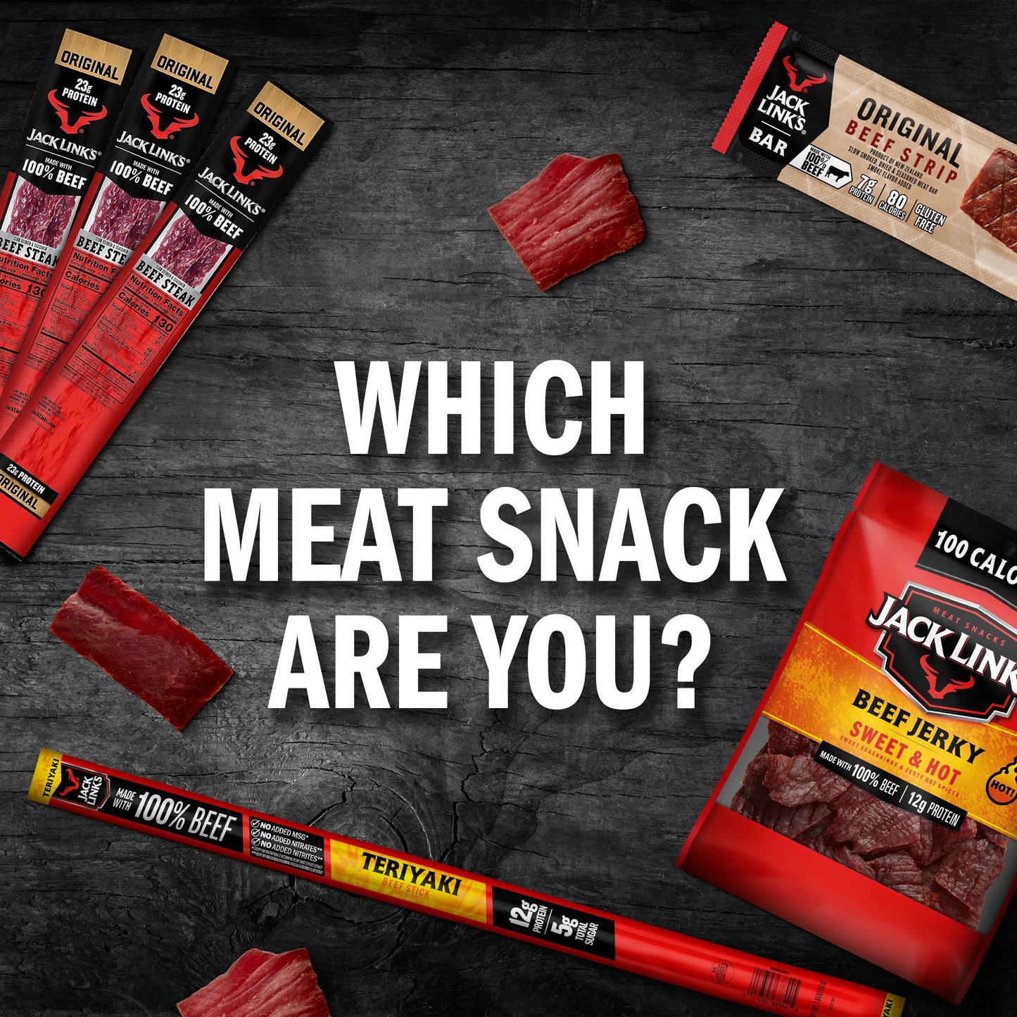 Jack Link's Beef Sticks, Original - Protein Snack, Meat Stick with 6g of Protein, Made with 100% Beef, Individually Wrapped Beef