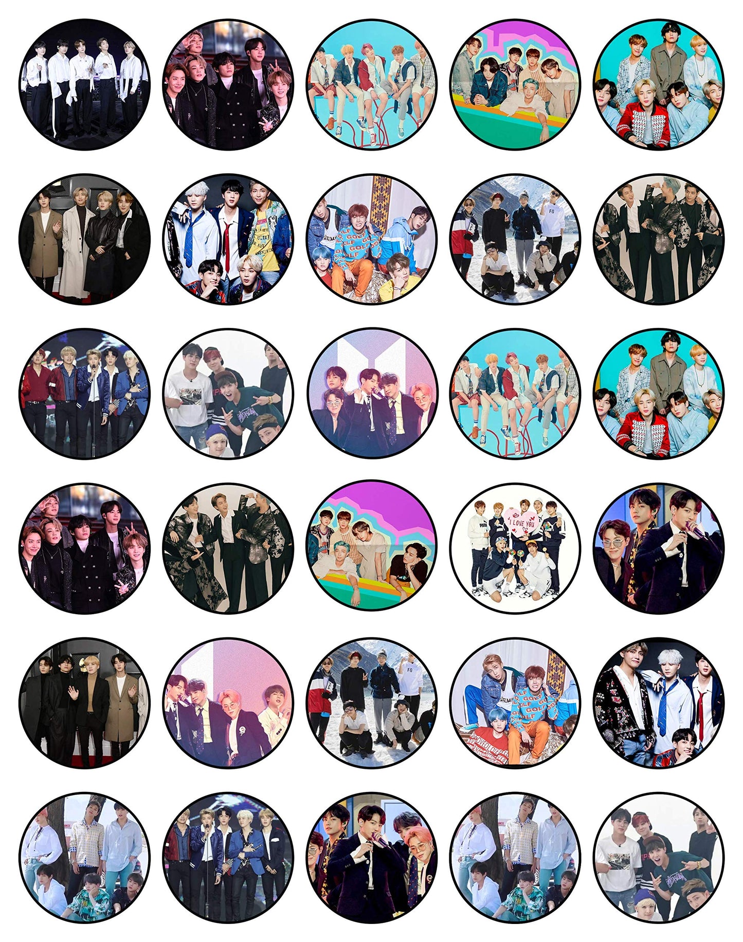30 X Edible Cupcake Toppers - K-Pop Stars Inspired Collection Of Edible Cake Decorations | Uncut Edible On Wafer Sheet