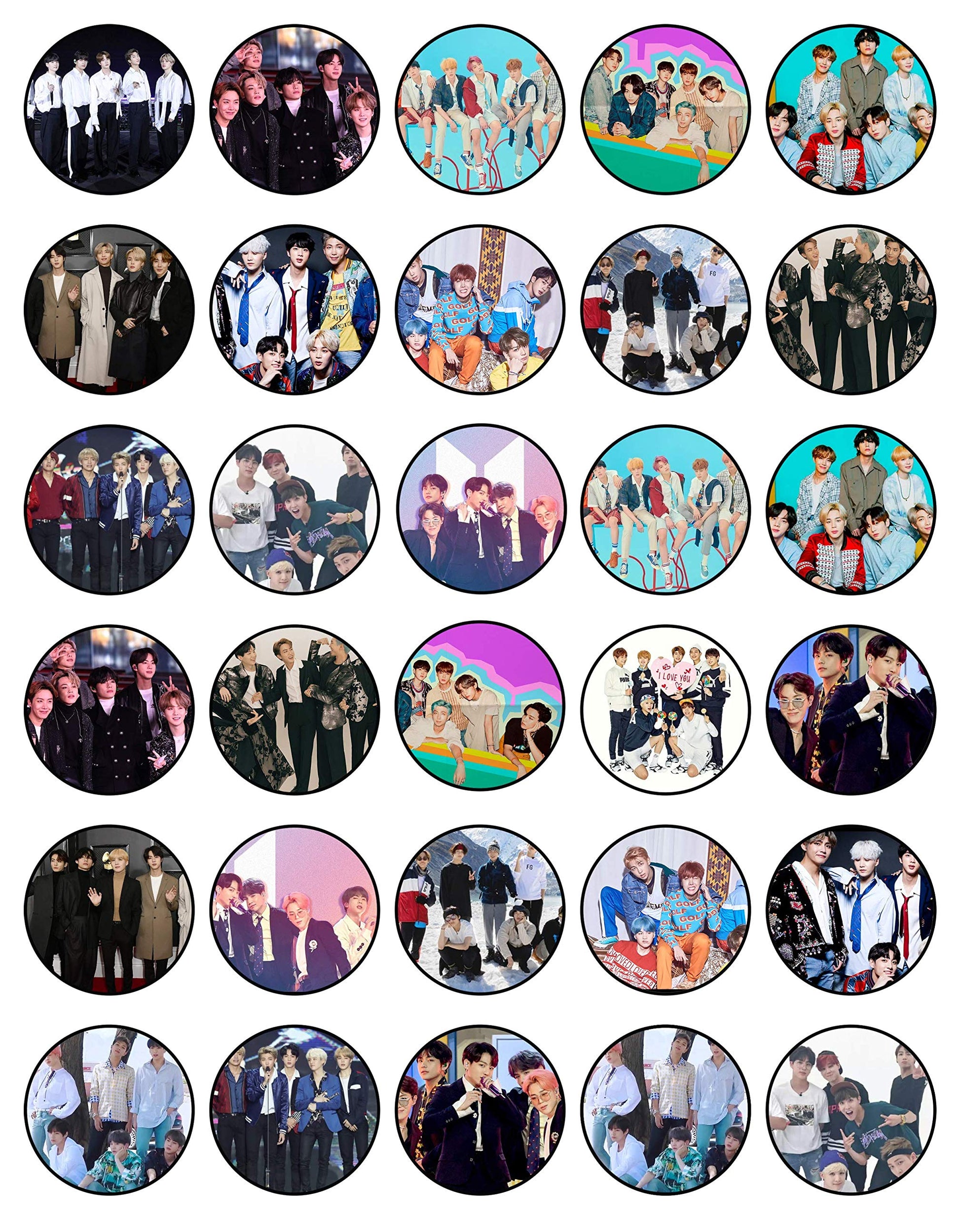 30 X Edible Cupcake Toppers - K-Pop Stars Inspired Collection Of Edible Cake Decorations | Uncut Edible On Wafer Sheet