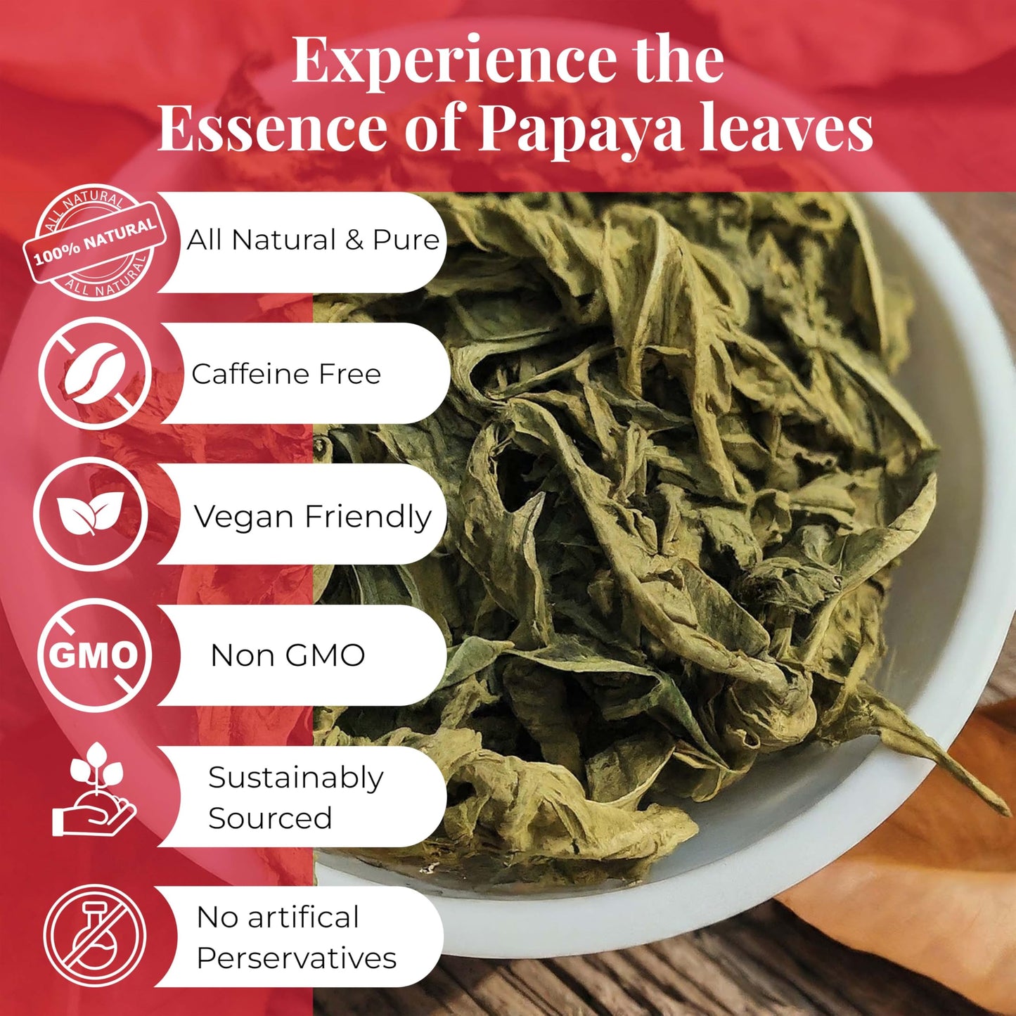 Akshit Organic Papaya Leaves, Dried Green Papaya Leaf, Non-GMO, Caffeine Free, 2.6oz, Pack of 1
