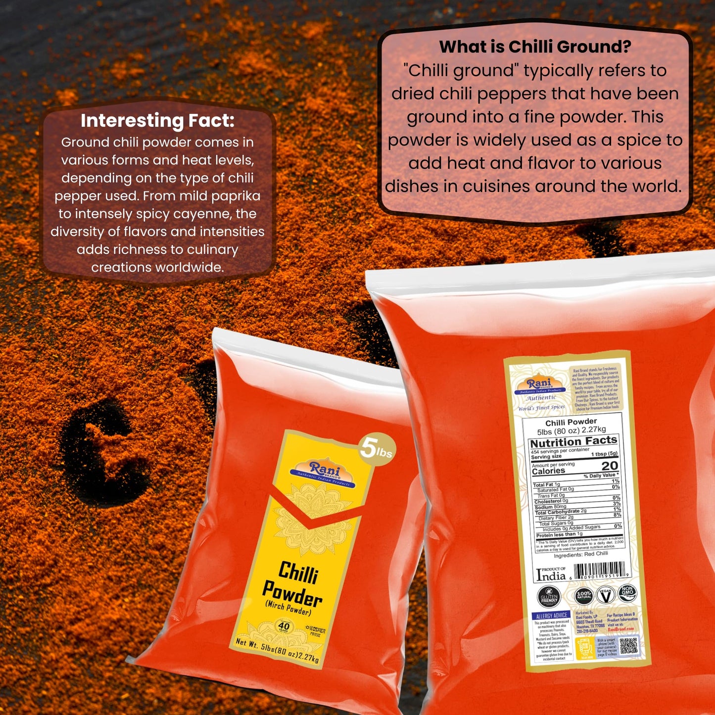 Rani Chilli Powder (Mirchi) Ground Indian Spice 80Oz (5Lbs) 2.27Kg Bulk ~ All Natural | Salt-Free | Vegan | No Colors | Gluten F
