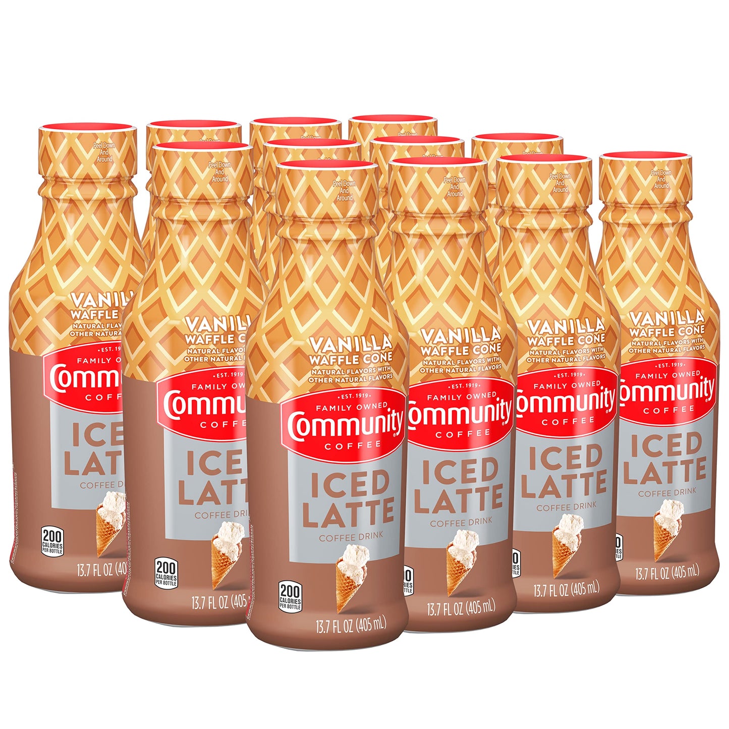 Community Coffee Vanilla Waffle Cone Iced Latte Ready To Drink, 13.7 Ounce Bottle (Pack Of 12)