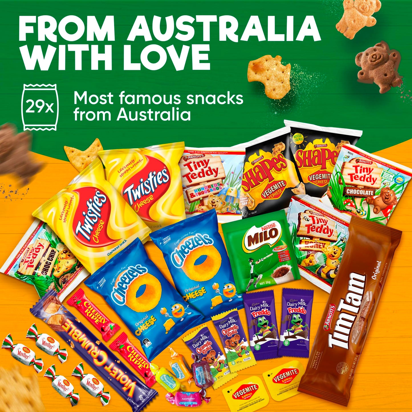 Australian Snack Gift Box Mega 29 Pack, Best Aussie Candy and Food Products, Authentic Taste of Australia, Large Snack Box - Aus