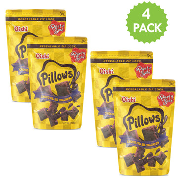 Oishi Pilows Choco-Filled Crackers Party Size, 5.29 Oz, 4 Packs