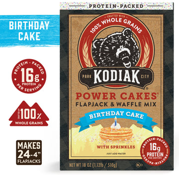 Kodiak Cakes Power Cakes - Protein Pancake Mix & Waffle Mix - 100% Whole Grain- Birthday Cake Flavor (Pack Of 6)