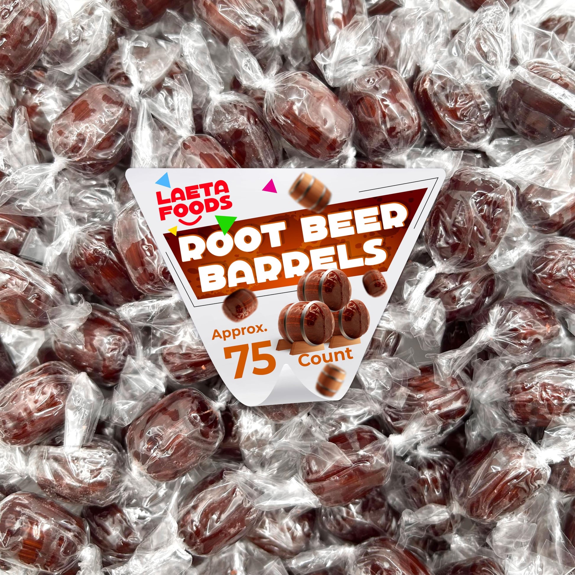 LAETAFOOD Root Beer Barrels Hard Candy - 1 Pound Bag (Approx. 75 Count) - Brown