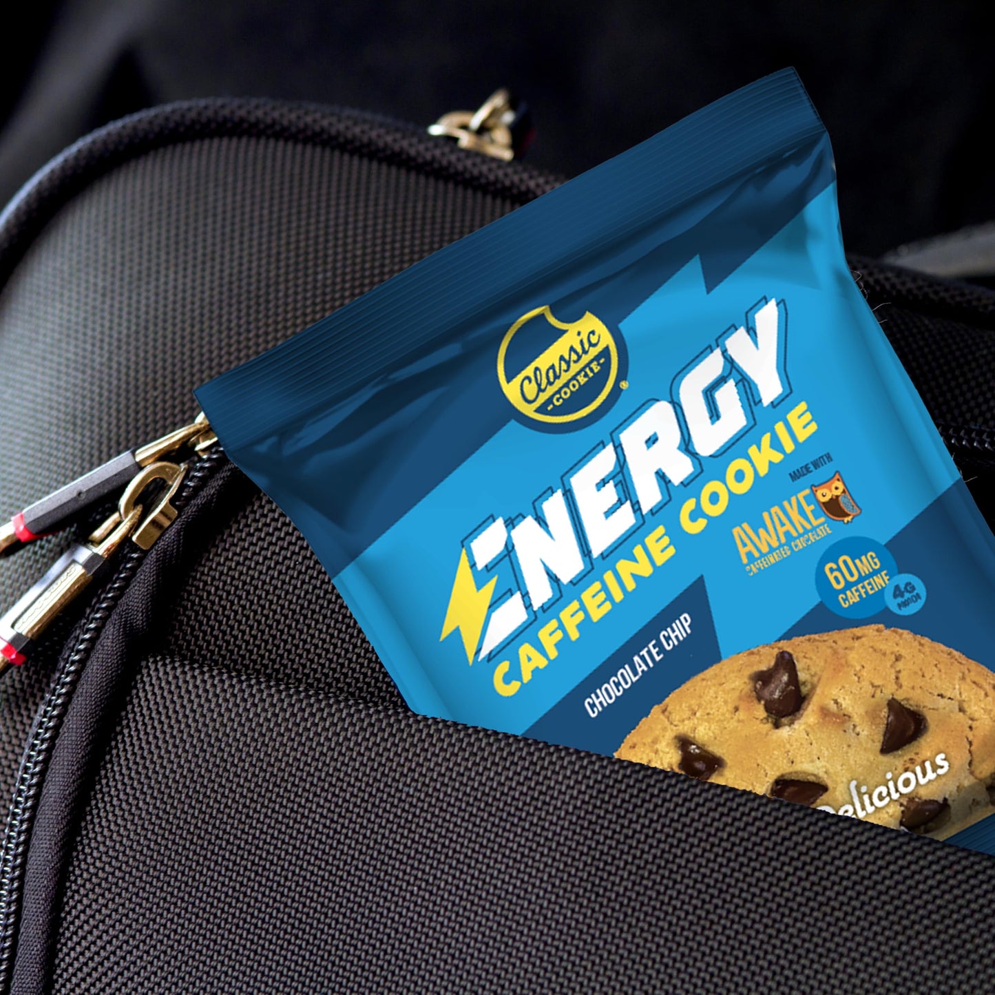 Classic COOKIE Energy Caffeine Cookie, Chocolate Chip, 60mg Caffeine, 2.8oz, Brown, Single Serve, 8 Cookies
