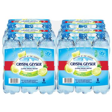 Crystal Geyser Sparkling Lime Alpine Natural Spring Water, 24-Pack, 16.9oz Bottles, Zero Calories and No Sweeteners, Naturally F