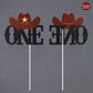 Gexolenu 1 Pcs Cowboy First Birthday Cake Topper Glitter Brown And Black Hat One Cake Picks For Western Theme Baby Shower First