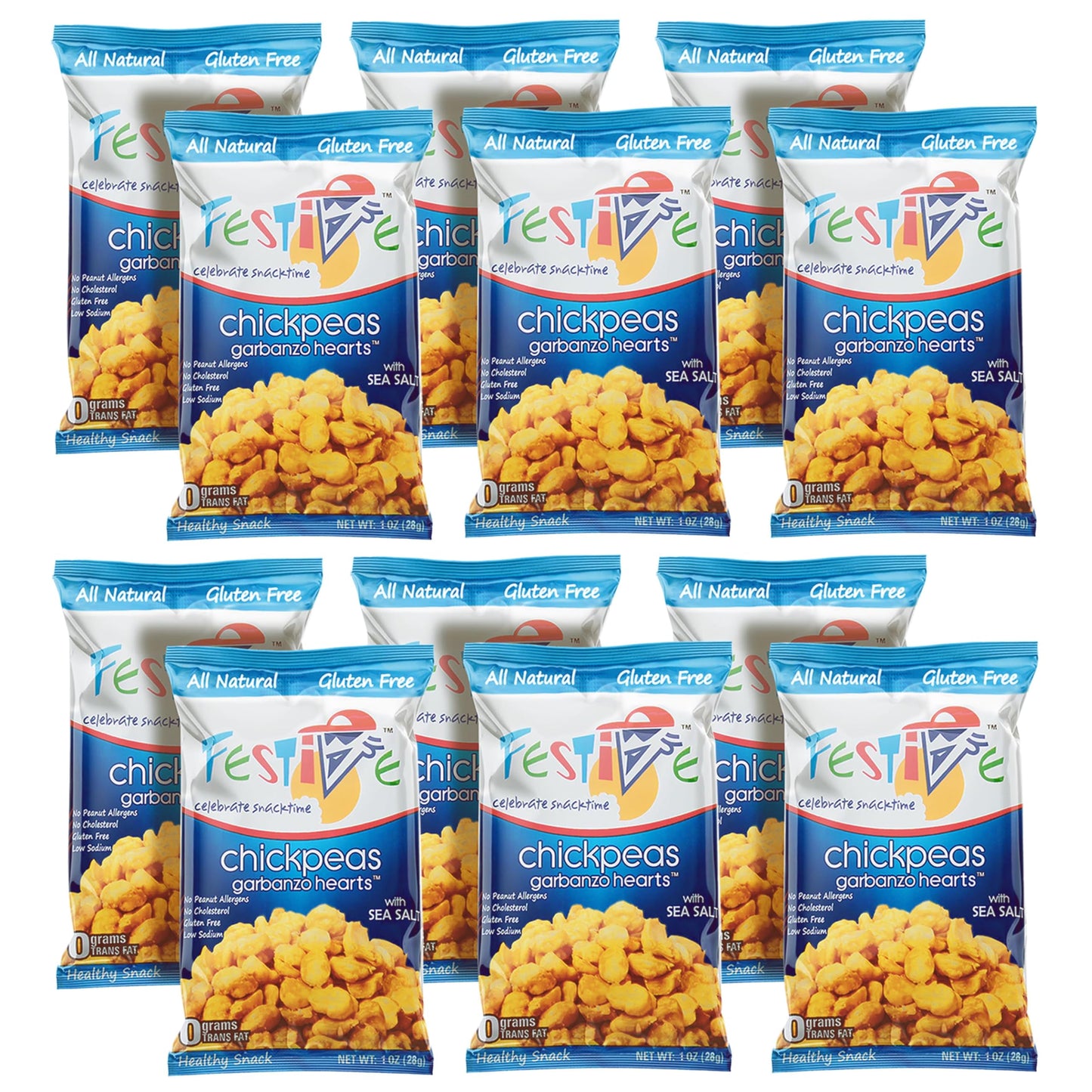 Festive Celebrate Snacktime Sea Salt Chickpea Snacks - 12 Count Multipack - Non-GMO, Vegan, Nut Free, 1 Ounce Each