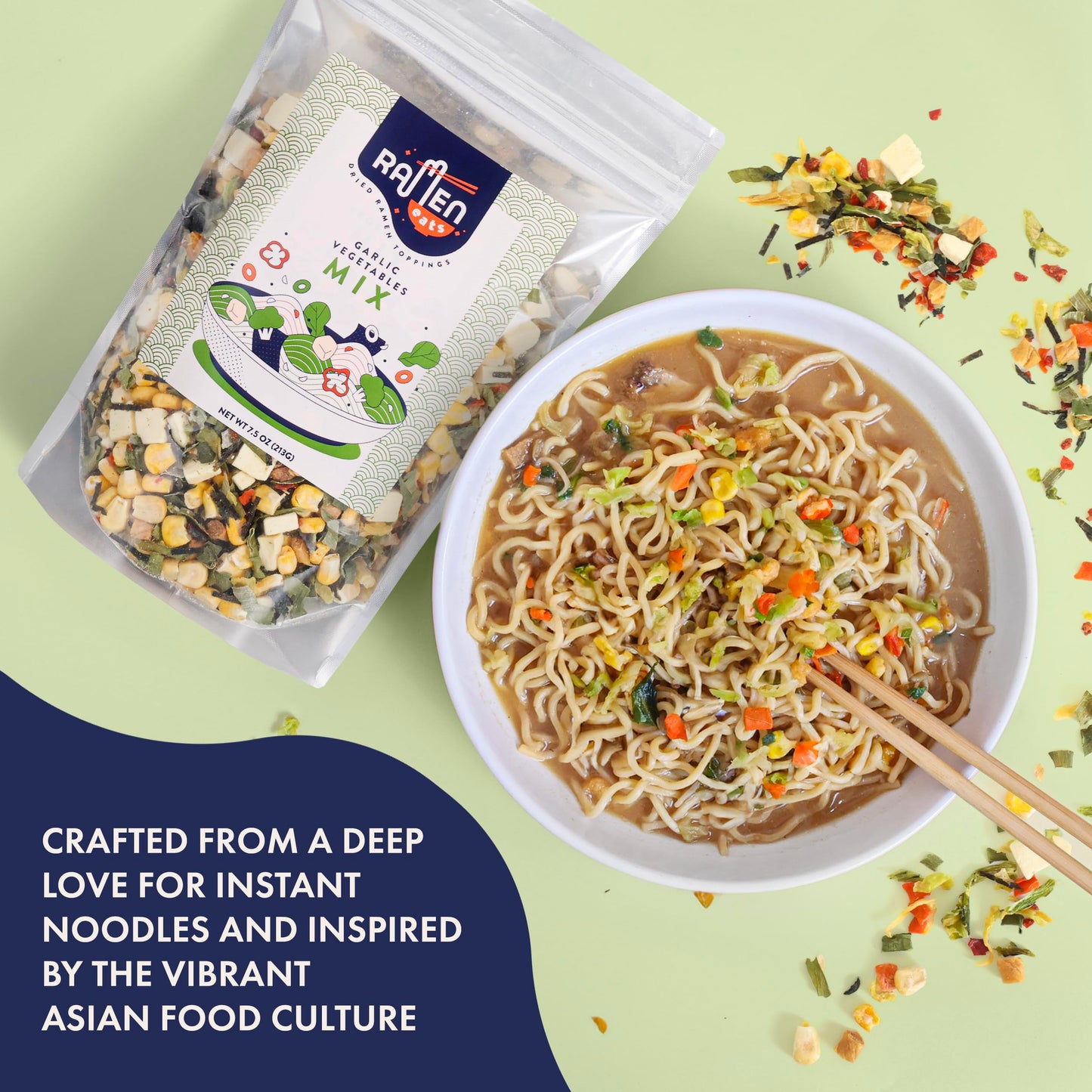 Ramen Eats Garlic Tofu Vegetables Dried Ramen Toppings For Noodles, Rice And More (7.5 Oz, Veggie Mix)
