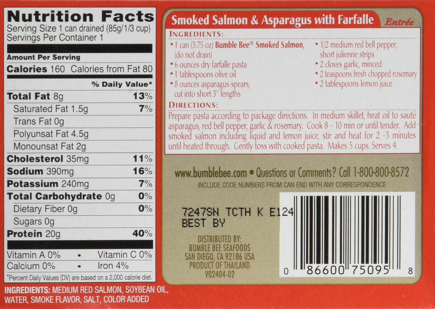 Bumble Bee Smoked Salmon Fillets in Oil, 3.75oz Can, Pack of 6