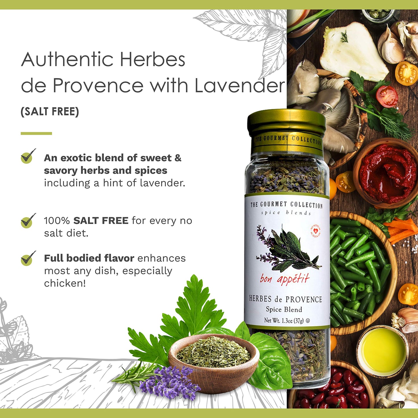The Gourmet Collection Seasoning Blend & Spice Collection: Herbes De Provence Spice Blend With Lavender: Salt-Free: Chicken, Fis