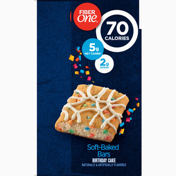 Fiber One 70 Calorie Soft-Baked Bars, Birthday Cake, Snack Bars, 12 Ct