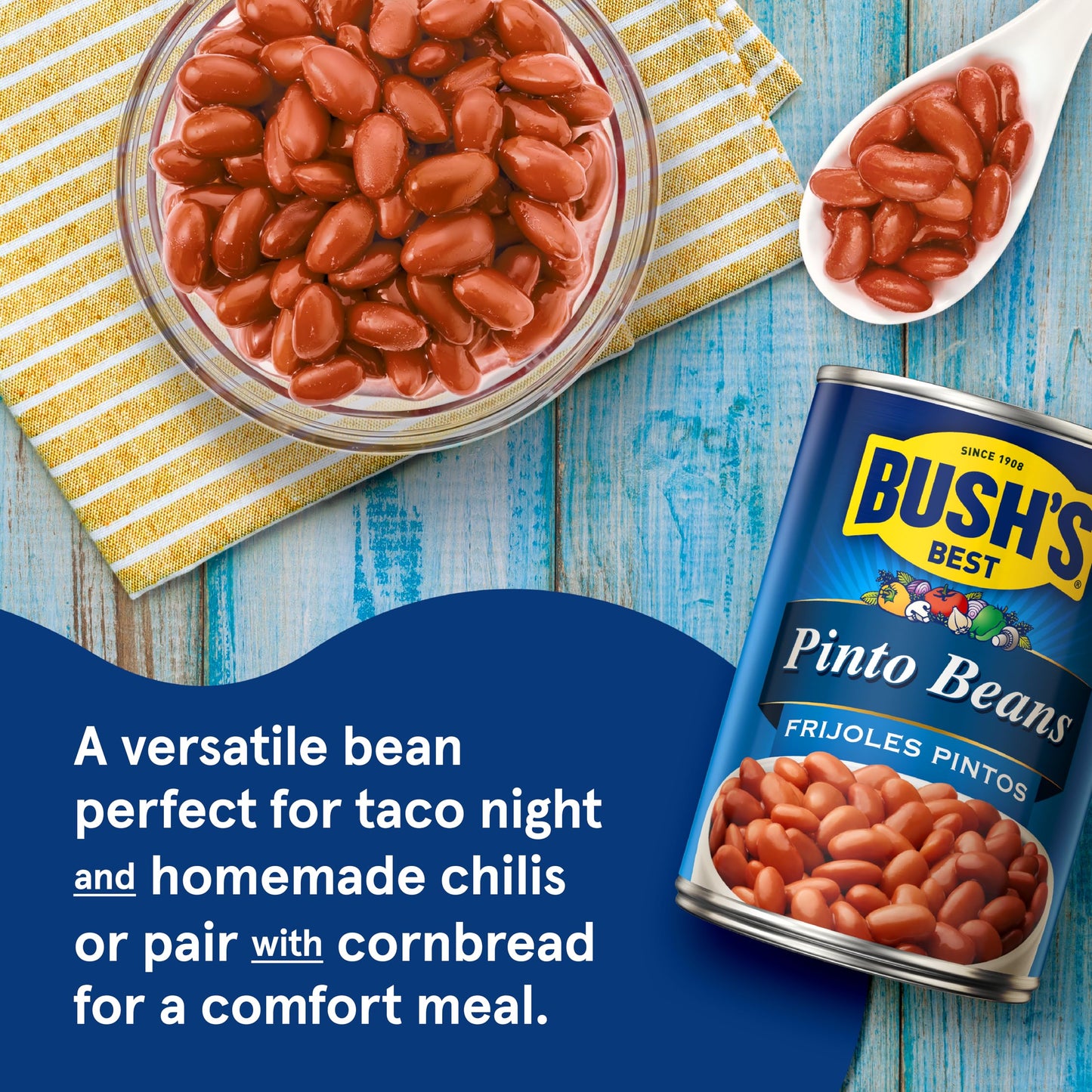 BUSH S BEST 16 oz Canned Pinto Beans, Source of Plant Based Protein and Fiber, Low Fat, Gluten Free, Great For Soups, Salads an