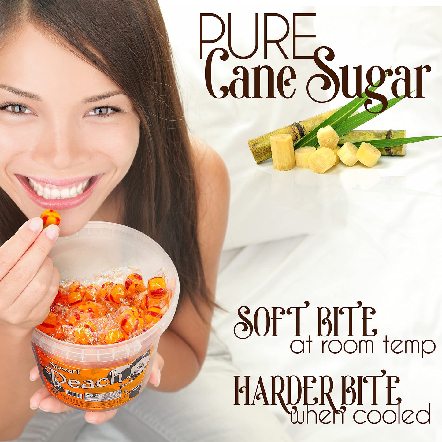 Stewart Old Fashioned Peach Flavored Pure Sugar Candy Puff Balls - Individually Wrapped Candy Snack, Fat-Free, Cholesterol-Free,