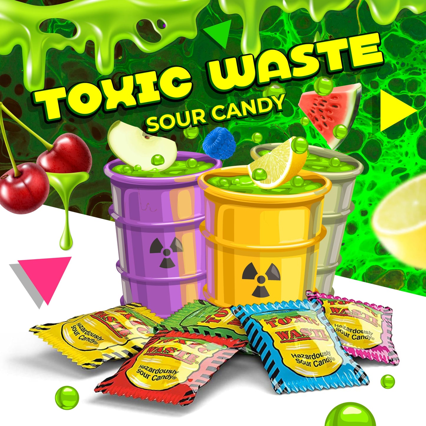 Toxic Waste Sour Candy | 1 Pound Bag - Approx. 150 Count | Apple, Watermelon, Lemon, Blue Raspberry, Black Cherry