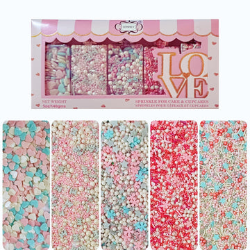Confect Sprinkles - Aqua Blue, Pink & Silver Edible Sprinkle Mix with White & Pink Pearls | Pack of 5 for Cake, Cupcake & Cookie