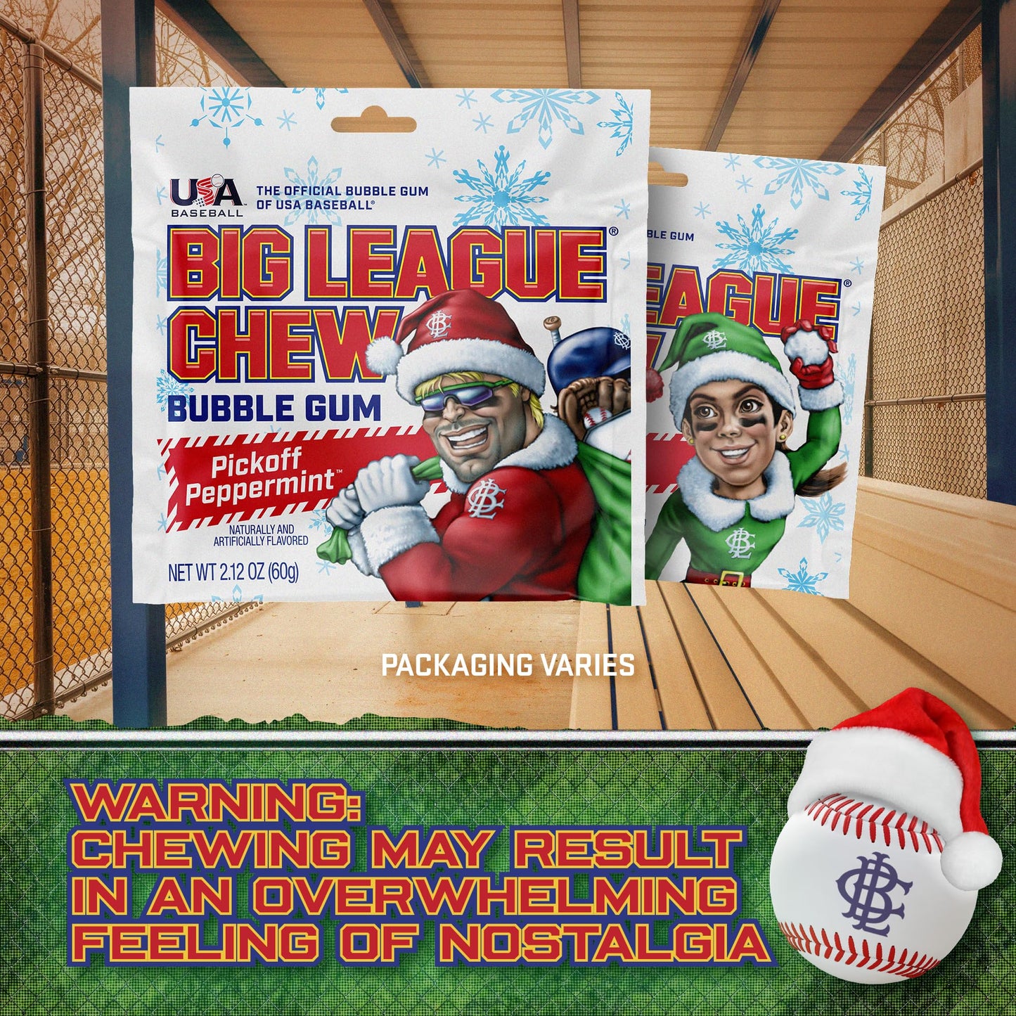 Big League Chew Peppermint Bubble Gum 3-Pack - 2.12oz Packets - Baseball   and Party Favors