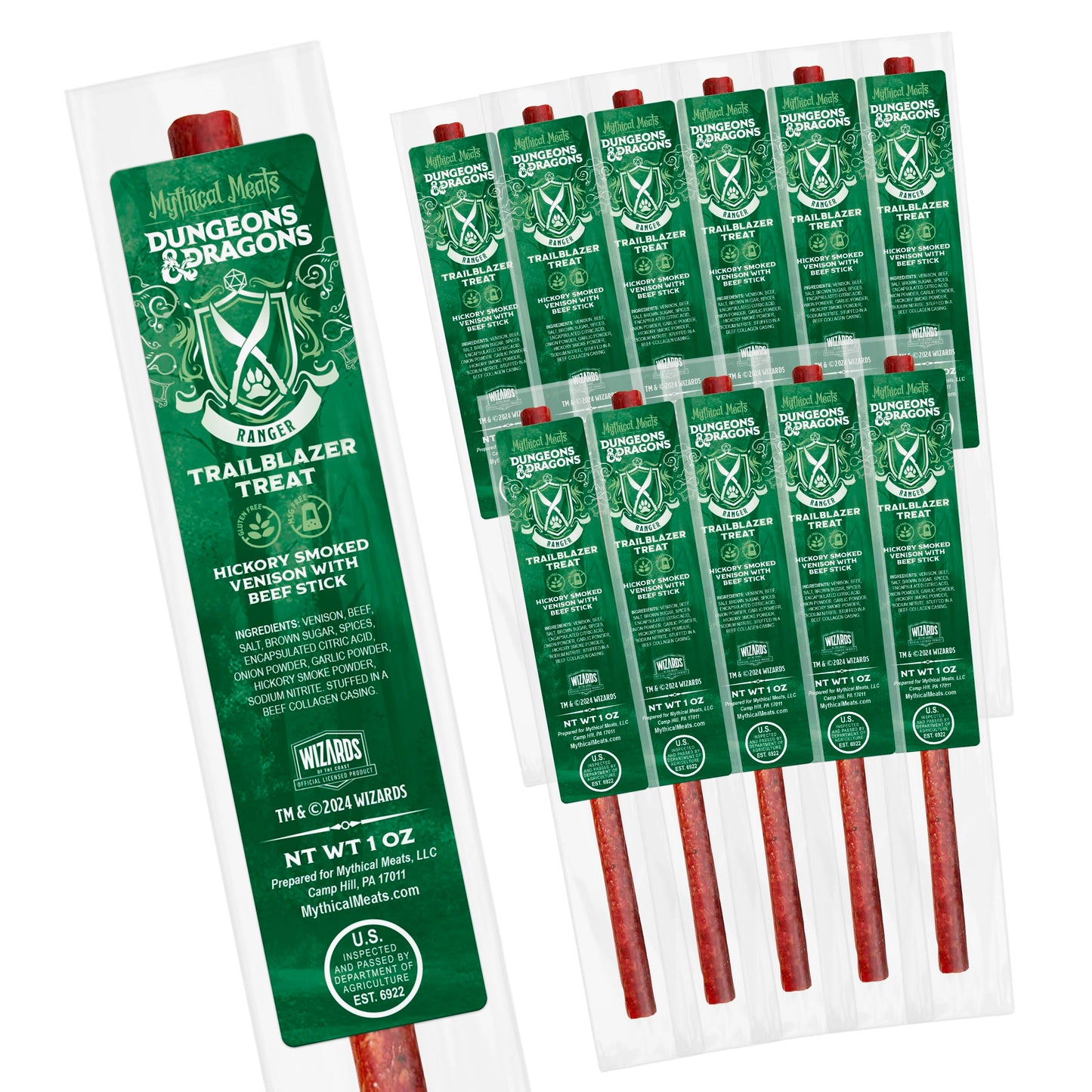 Mythical Meats Jerky Sticks - Hickory Smoked Venison & Beef - Gluten Free - 12 Pack - 1 Ounce Each
