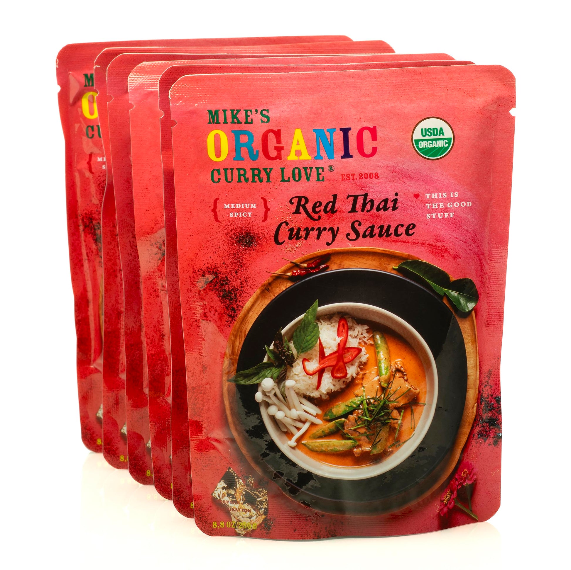 Mike 'S Organic Red Thai Curry Sauce Made In Thailand, Authentic & Premium | 6 X 8.8 Oz Pouches