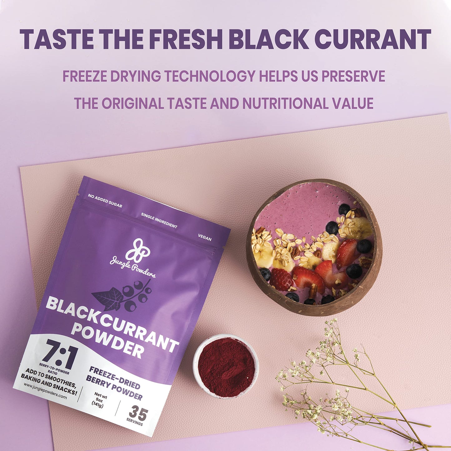 Jungle Powders Black Currant Powder 5 Ounce Bag Freeze Dried Currants Fruit Black Current Tea Juice, Black Currant Jam, Black Cu