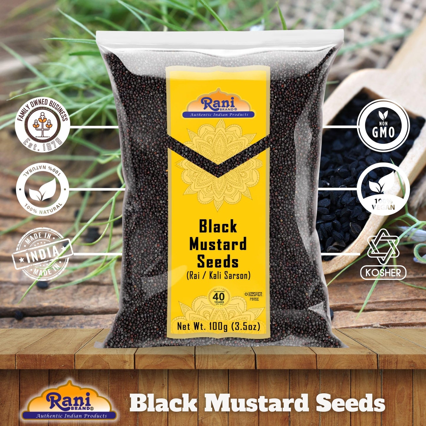 Rani Black Mustard Seeds Whole Spice, Non-GMO, Gluten Friendly, Vegan, 3.5oz (100g)