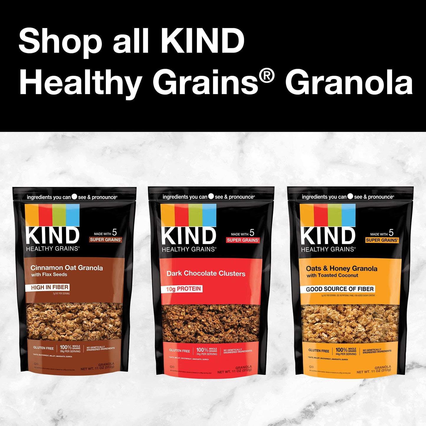 Kind Healthy Grains Granola, Healthy Snack, Peanut Butter Granola Clusters, 10G Protein, Snack Mix 11 Oz (3 Pack)