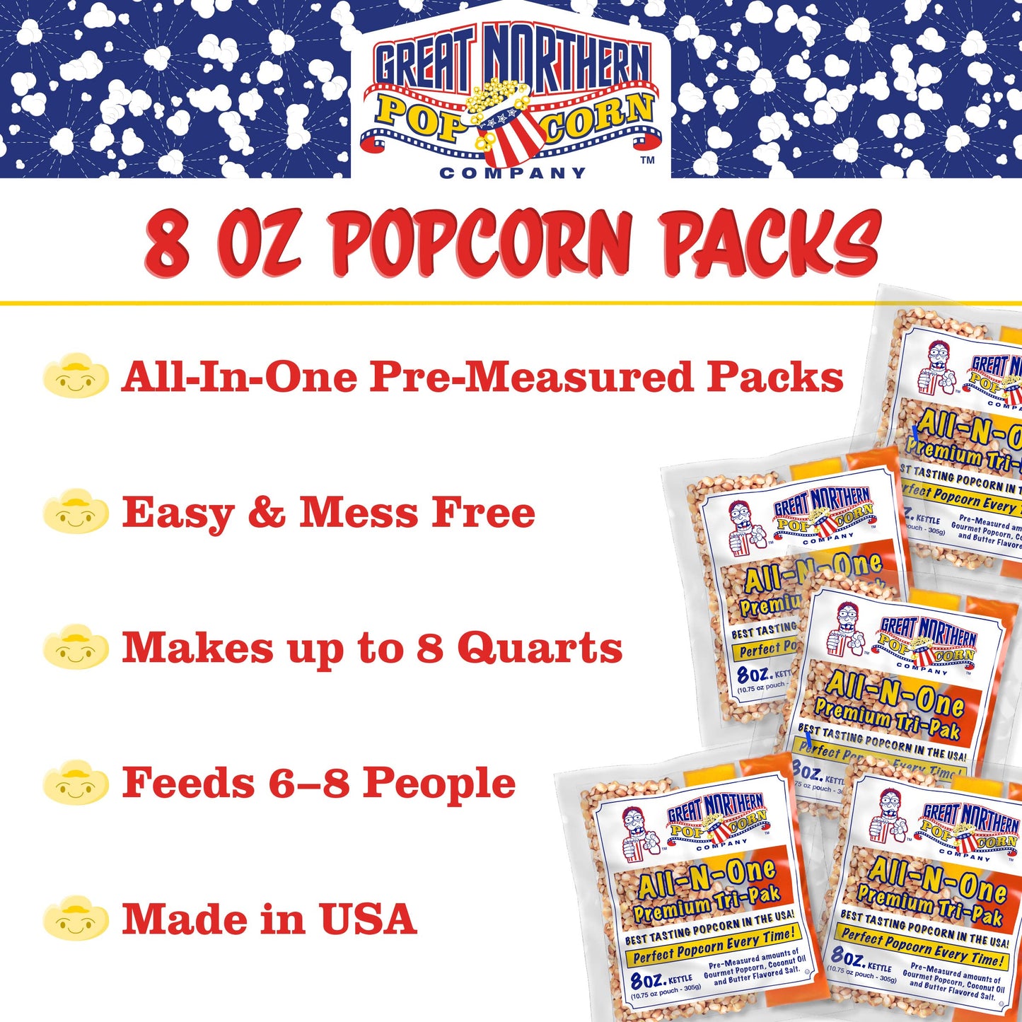 All-In-One Premium Tri-Pack Popcorn - 10.75-Ounce Movie Theater Popcorn For Commercial 8-Ounce Kettle Poppers - 12/Case By Great