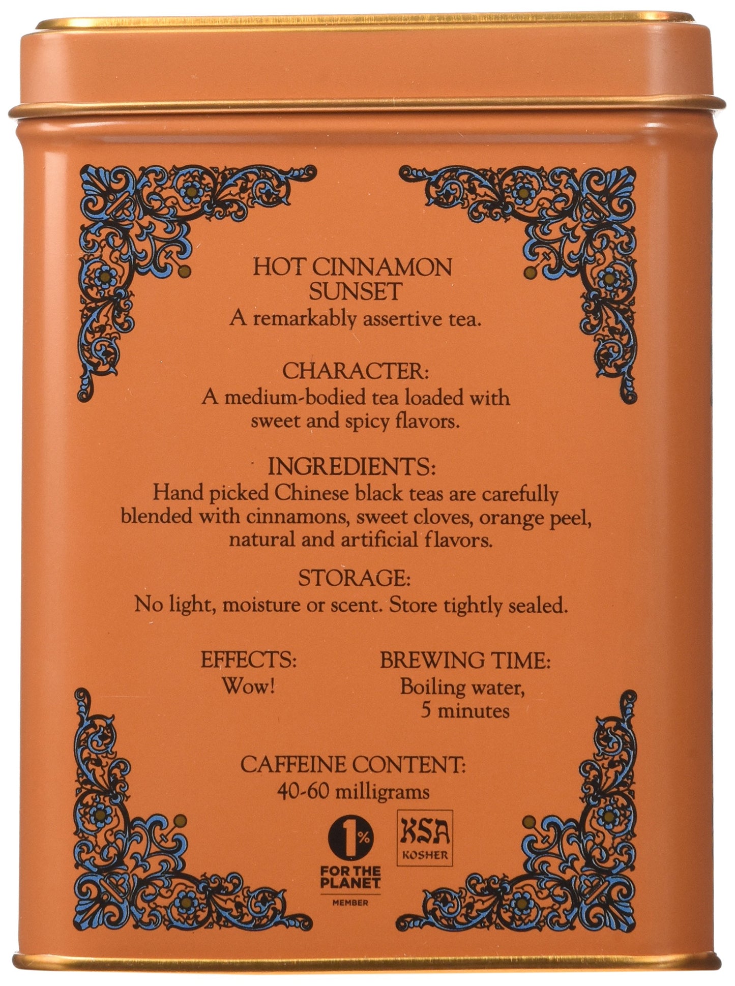 Harney & Sons Caffeinated Hot Cinnamon Sunset Black Tea With Orange And Cloves Tin, 20 Count, Pack Of 3
