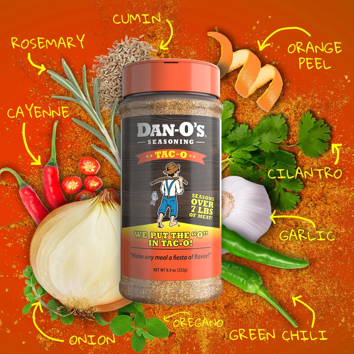 Dan-Os Tac-O Seasoning, All Purpose Taco Seasoning, Sugar Free, 8.9 oz Bottle