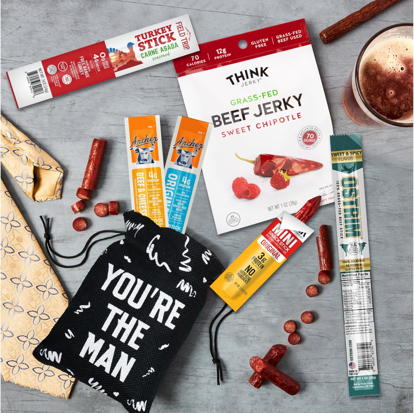 BUNNY · JAMES · Jerky Gift Bag - Exotic Jerky Variety Pack, 6 Count, High Protein Beef Snacks, Fun Youre the Man Bag