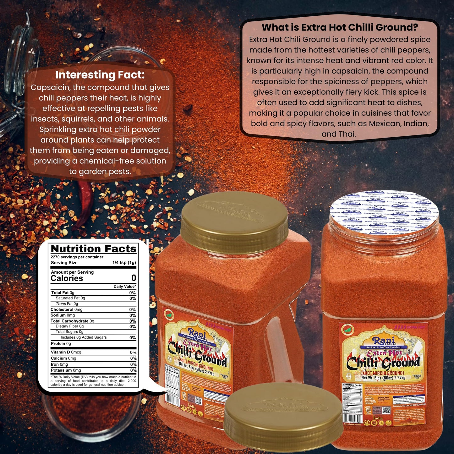 Rani Extra Hot Chilli Powder Indian Spice 80Oz (5Lbs) 2.27Kg Bulk Pet Jar ~ All Natural | No Color Added | Gluten Friendly | Veg