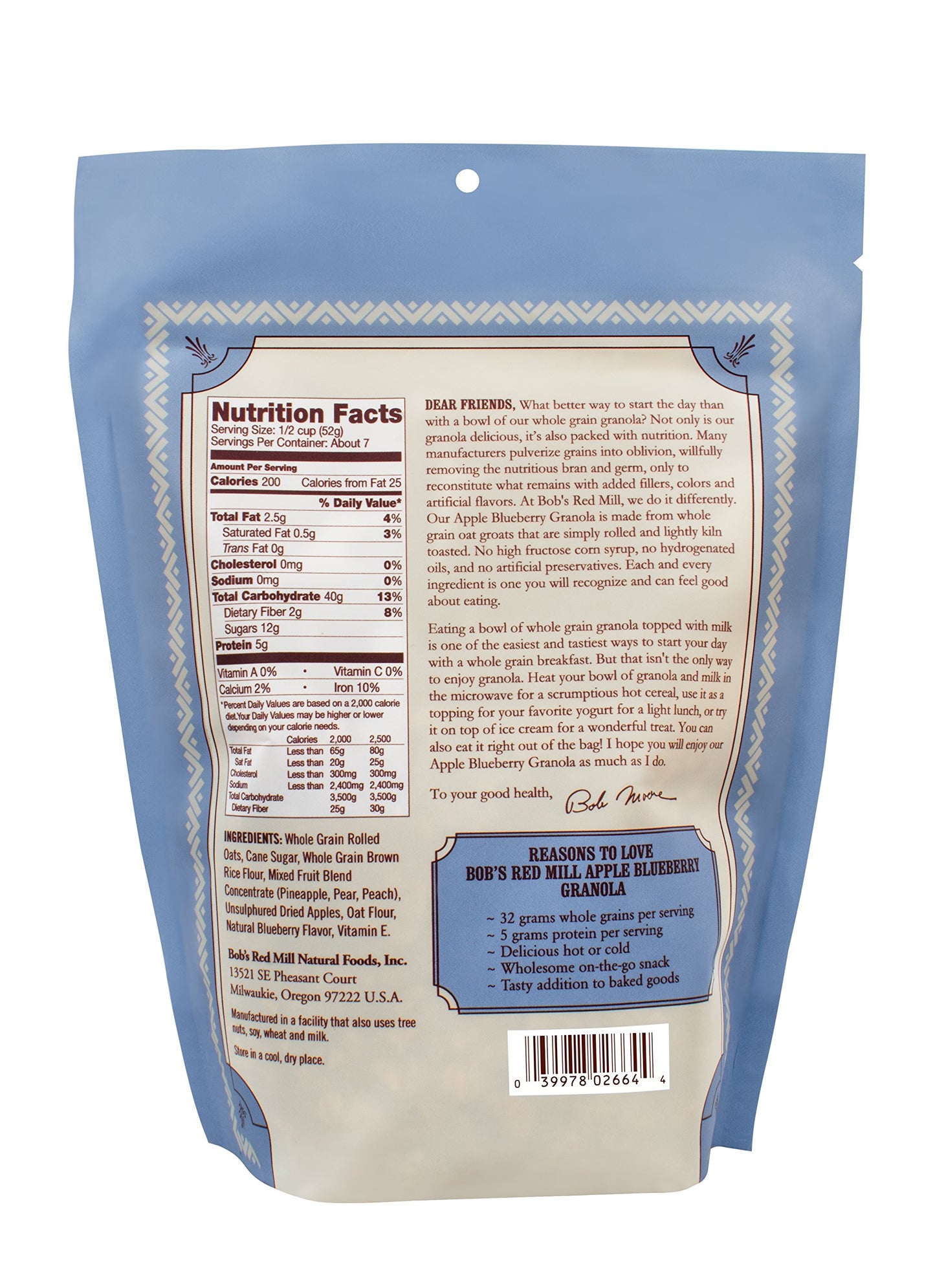 Bobs Red Mill Apple Blueberry No Fat Granola - 12 Oz
