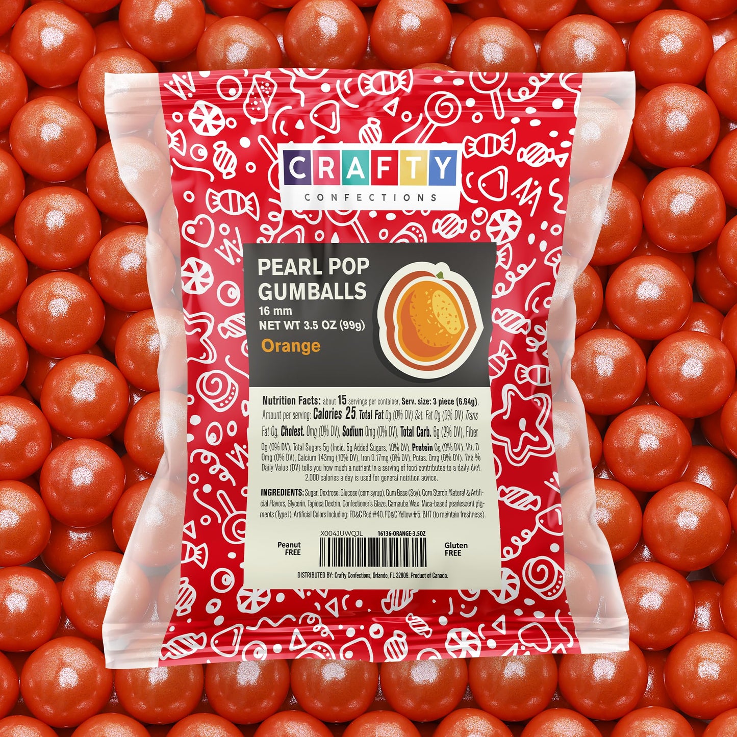 Crafty Confections Shimmer Gumballs - 3 Pack, 3.5 oz Orange Bubble Gum, Nostalgic Candy for Parties & Easter, 16mm