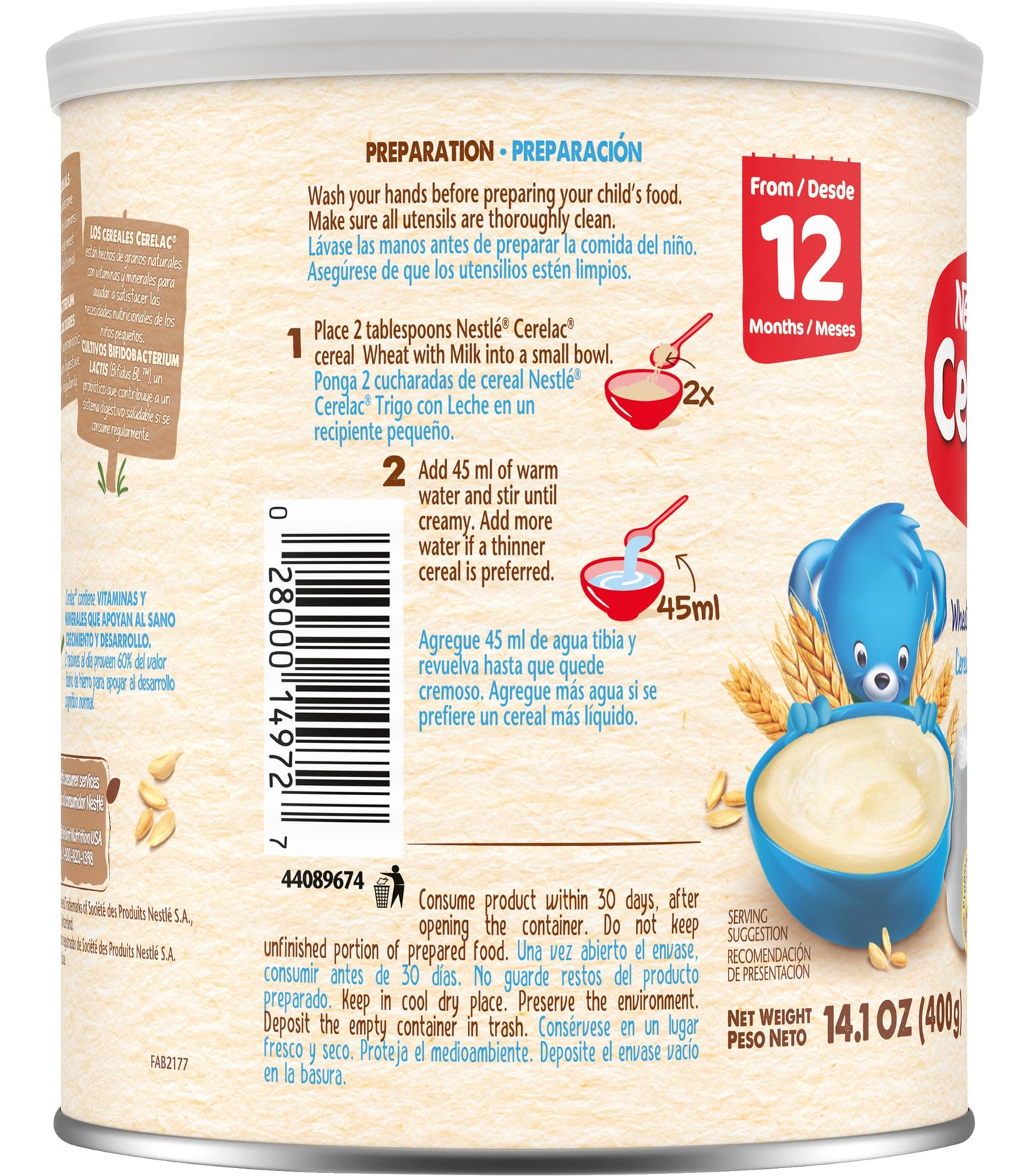 Nestle Cerelac Wheat Cereal With Milk, 14.1-Ounce Canister (Pack Of 5)